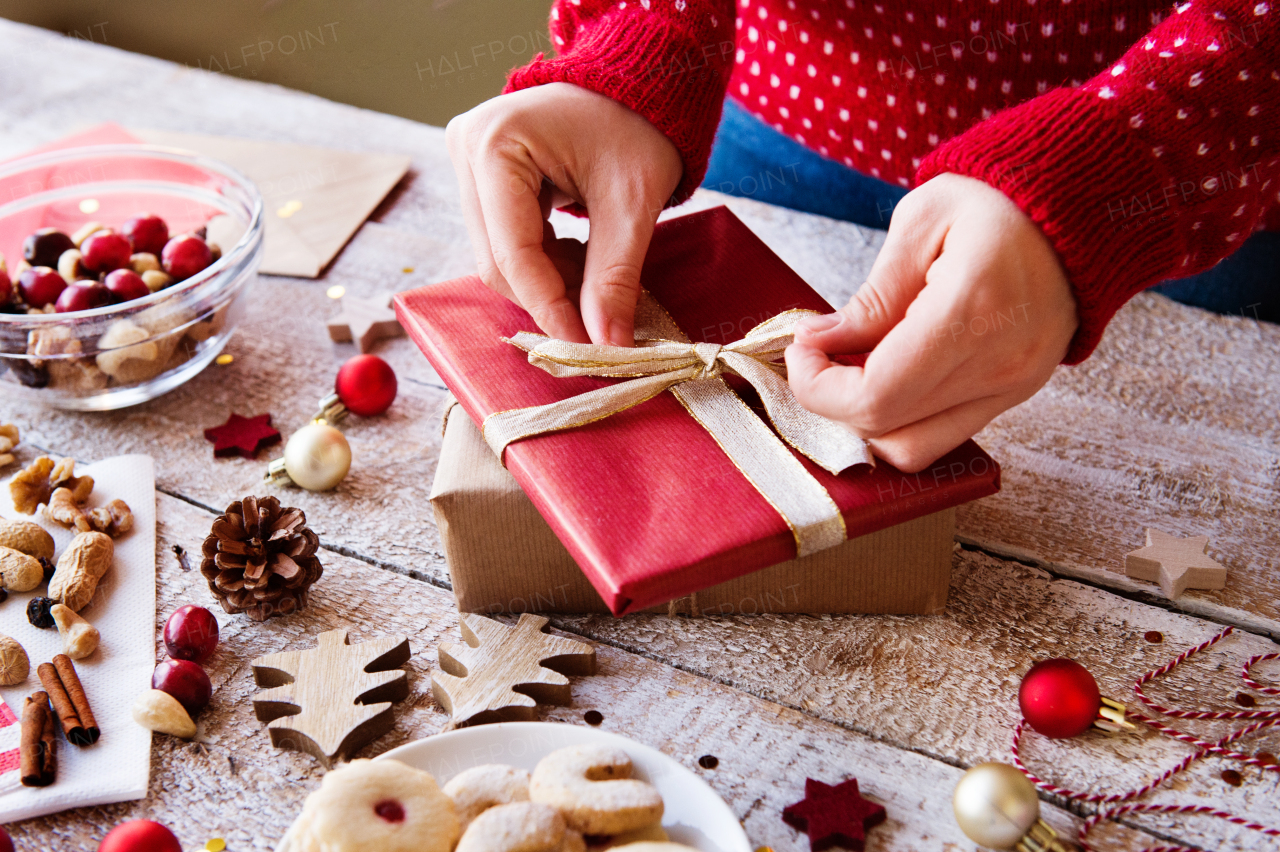 Christmas composition on a vintage wooden background.