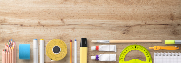A flat lay top view of group of school supplies, back to school concept. Copy space.