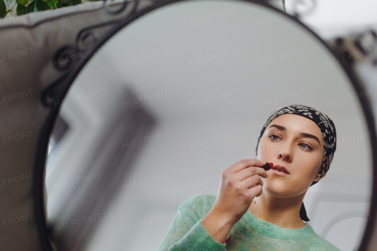 Beauty routine of a young woman with cancer.
