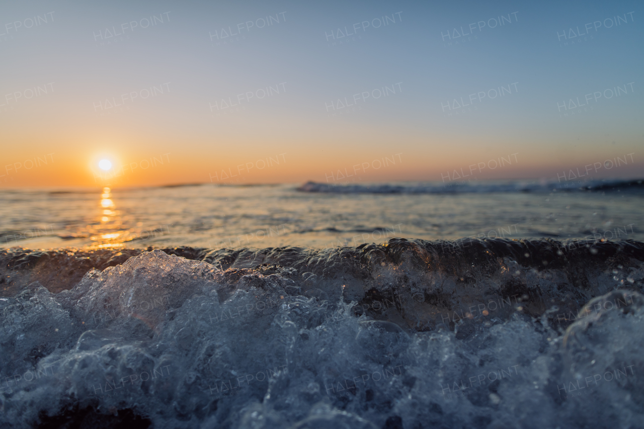 Landscape with sea sunset on a beach.