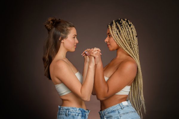 Portrait of two young friends, beauty routine and skin care concept.