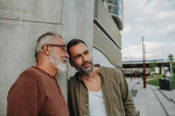 Portrait of handsome mature man and his older father Fathers day concept.