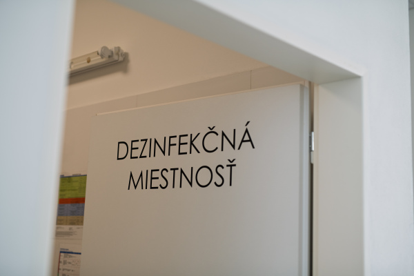 Door to disinfection room in Slovak hospital facility