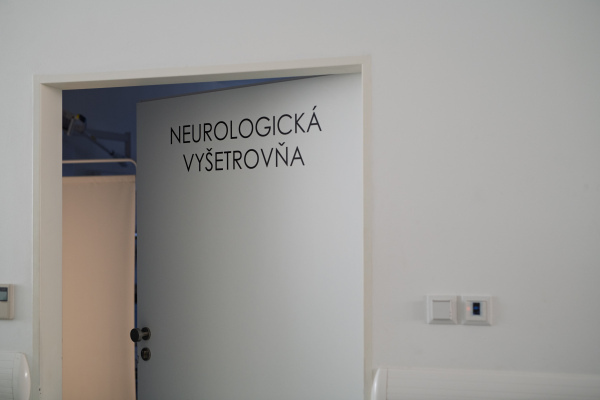 Neurology examination room door in Slovak hospital