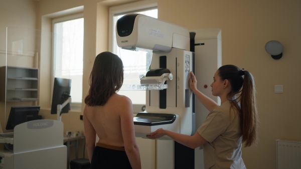 Radiologist doing mammogram screening. Preventive breast cancer screening.